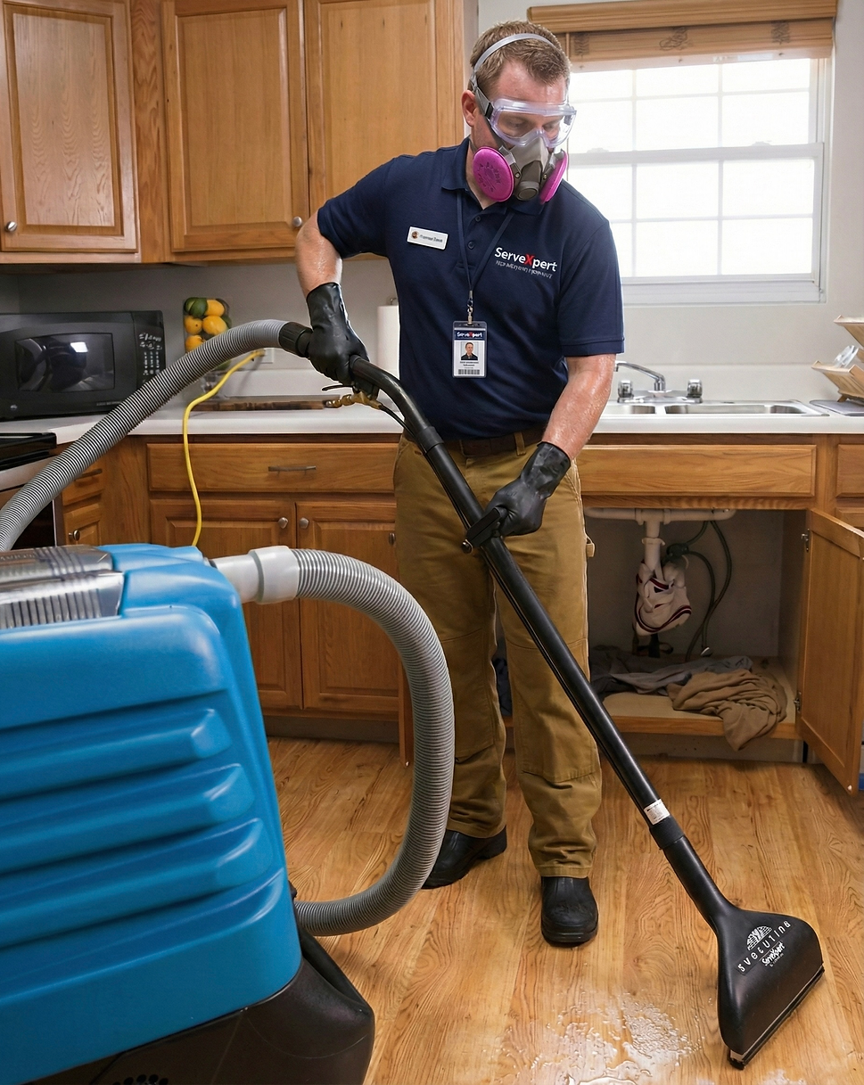 Water extraction equipment and hose set up on a residential floor